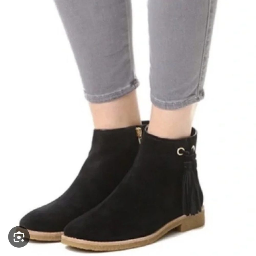 Kate Spade Bellamy Black Suede Ankle Boots with Tassel Size 8.5